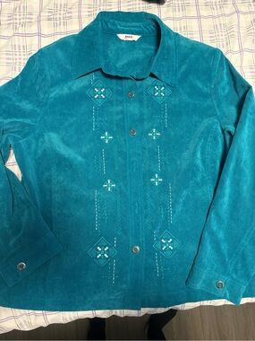 Alia Vintage Turquoise Embroidered Faux Suede Jacket Women’s Large